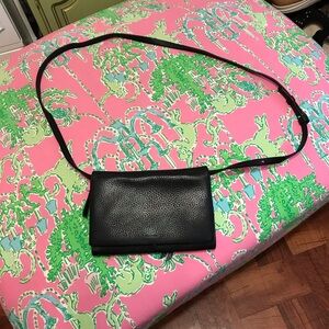 All Saints Black Fetch Peppled Leather Wallet Clutch Crossbody bag